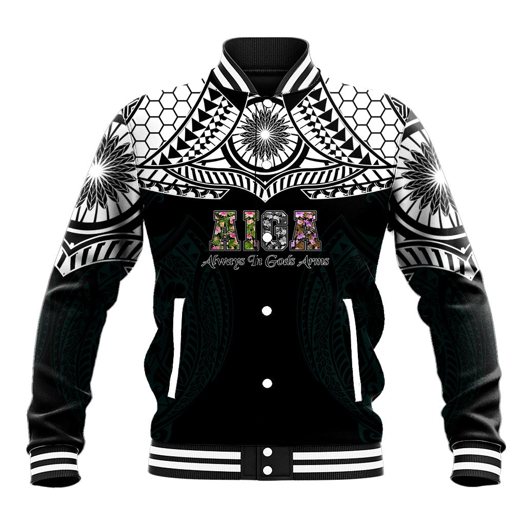 AIGA Always In Gods Arms Samoa Baseball Jacket Polynesian Tribal Tattoo Art Family Heritage Faith TS04 Unisex Black White - Polynesian Pride