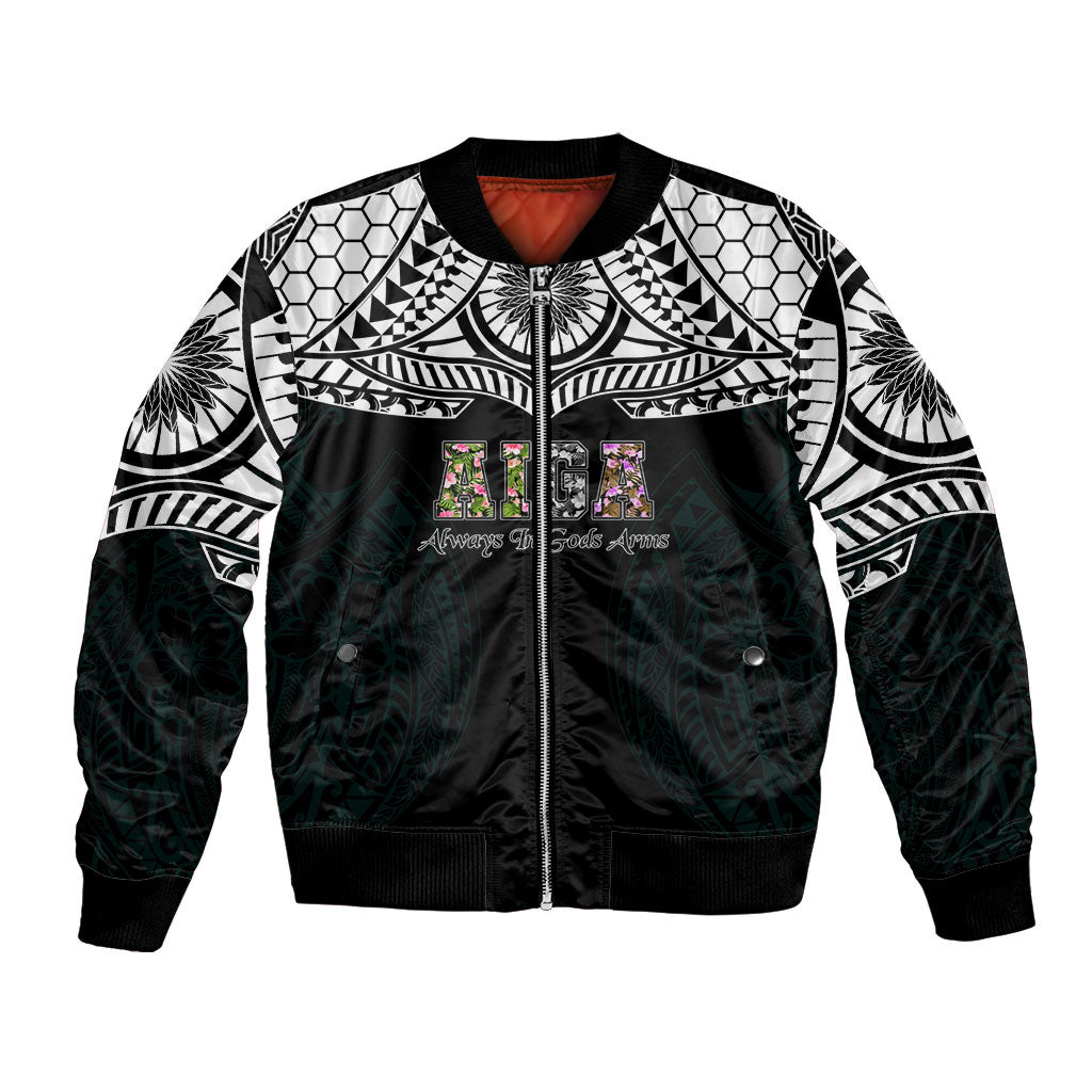 AIGA Always In Gods Arms Samoa Bomber Jacket Polynesian Tribal Tattoo Art Family Heritage Faith TS04 Unisex Black White - Polynesian Pride