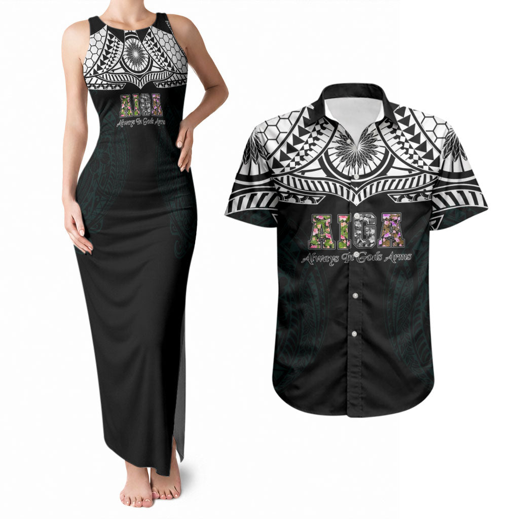 AIGA Always In Gods Arms Samoa Couples Matching Tank Maxi Dress and Hawaiian Shirt Polynesian Tribal Tattoo Art Family Heritage Faith
