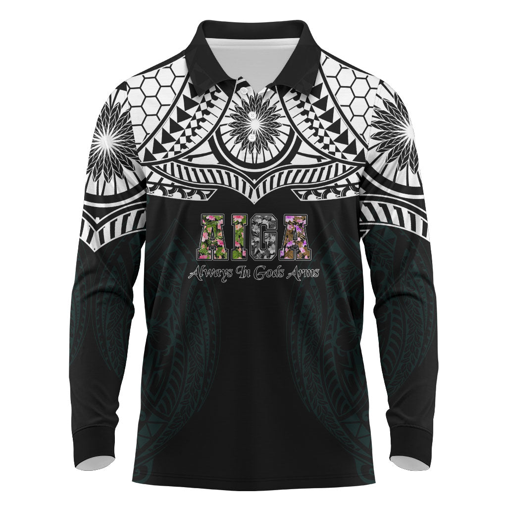 AIGA Always In Gods Arms Samoa Long Sleeve Polo Shirt Polynesian Tribal Tattoo Art Family Heritage Faith