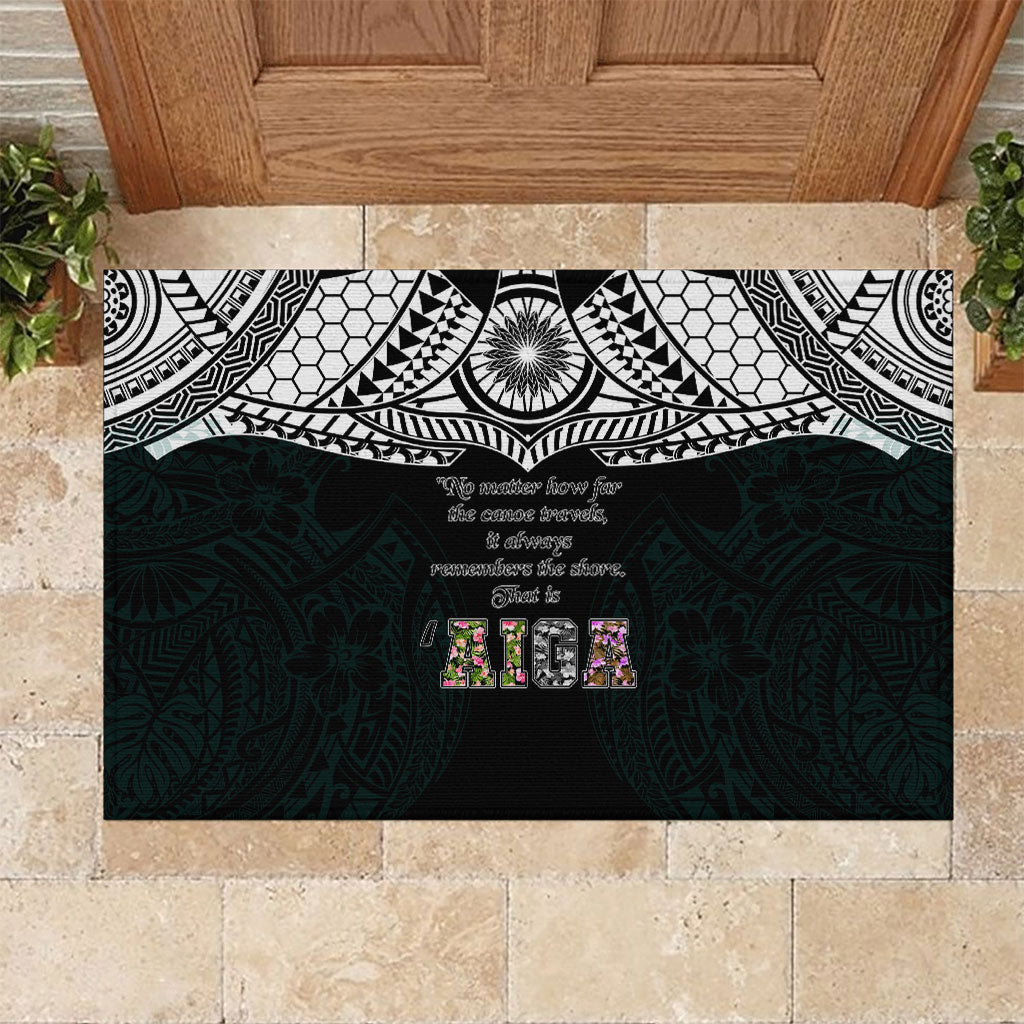 AIGA Always In Gods Arms Samoa Rubber Doormat Polynesian Tribal Tattoo Art Family Heritage Faith TS04 Black White - Polynesian Pride
