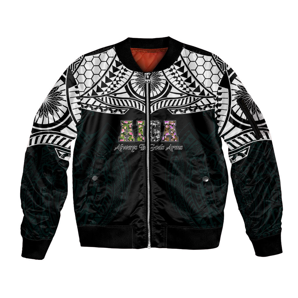 AIGA Always In Gods Arms Samoa Sleeve Zip Bomber Jacket Polynesian Tribal Tattoo Art Family Heritage Faith TS04 Unisex Black White - Polynesian Pride