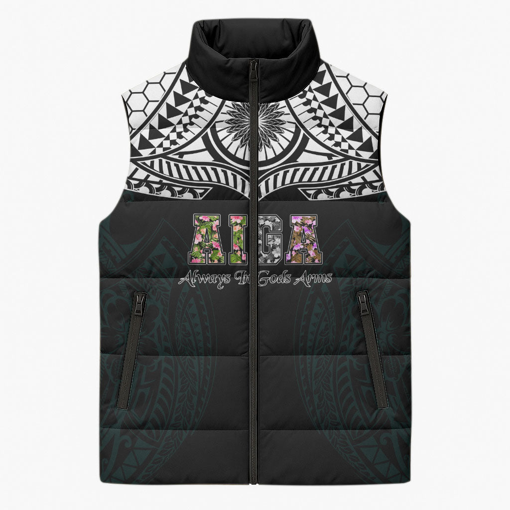 AIGA Always In Gods Arms Samoa Sleeveless Puffer Jacket Polynesian Tribal Tattoo Art Family Heritage Faith