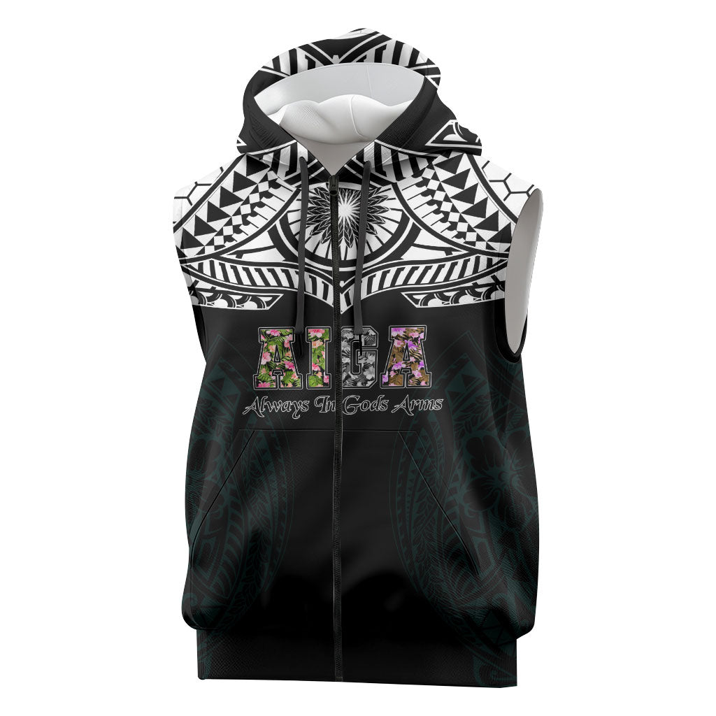AIGA Always In Gods Arms Samoa Sleeveless Zip Hoodie Polynesian Tribal Tattoo Art Family Heritage Faith