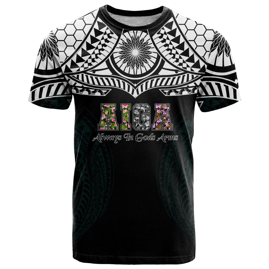 AIGA Always In Gods Arms Samoa T Shirt Polynesian Tribal Tattoo Art Family Heritage Faith TS04 Black White - Polynesian Pride