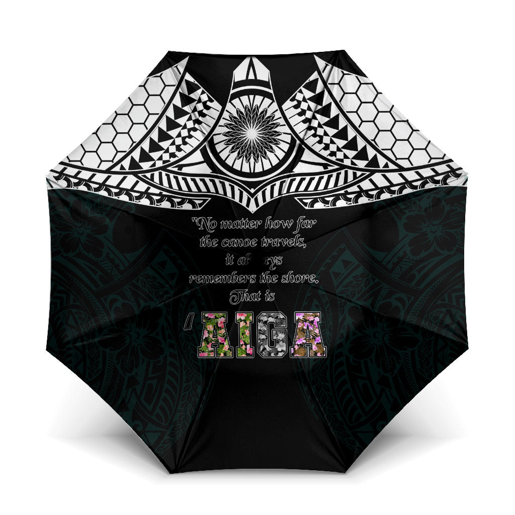 AIGA Always In Gods Arms Samoa Umbrella Polynesian Tribal Tattoo Art Family Heritage Faith TS04 One Size Folded 11.42 inch Opened Diameter 37.4 inch Black White - Polynesian Pride
