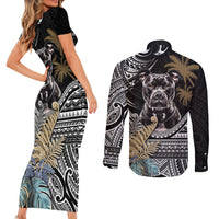 Polynesian Pitbull Couples Matching Short Sleeve Bodycon Dress and Long Sleeve Button Shirts Polynesian Pattern And Pitbull TS04 - Polynesian Pride