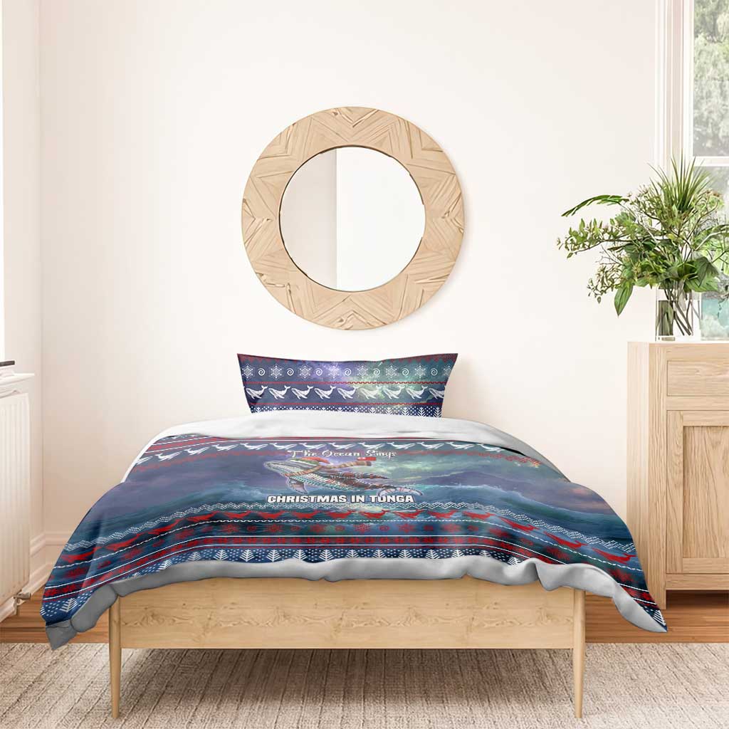 Tonga Christmas Bedding Set with Singing Whale Ocean Scene National Coat of Arms - Polynesian Pride