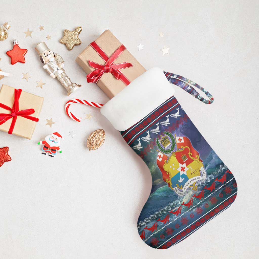 Tonga Christmas Stocking with Singing Whale Ocean Scene National Coat of Arms - Polynesian Pride