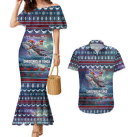 Tonga Christmas Couples Matching Mermaid Dress and Hawaiian Shirt with Singing Whale Ocean Scene National Coat of Arms TS04 Multicolor - Polynesian Pride