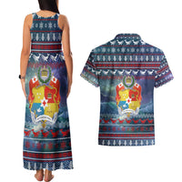 Tonga Christmas Couples Matching Tank Maxi Dress and Hawaiian Shirt with Singing Whale Ocean Scene National Coat of Arms TS04 - Polynesian Pride