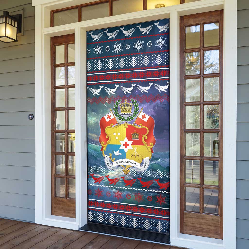 Tonga Christmas Door Cover with Singing Whale Ocean Scene National Coat of Arms TS04 - Polynesian Pride