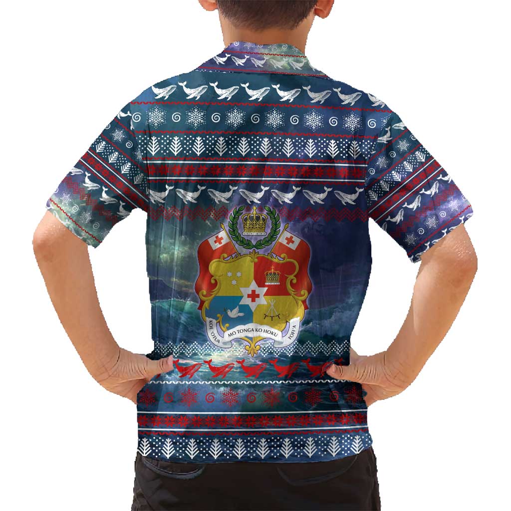 Tonga Christmas Family Matching Long Sleeve Bodycon Dress and Hawaiian Shirt with Singing Whale Ocean Scene National Coat of Arms TS04 - Polynesian Pride