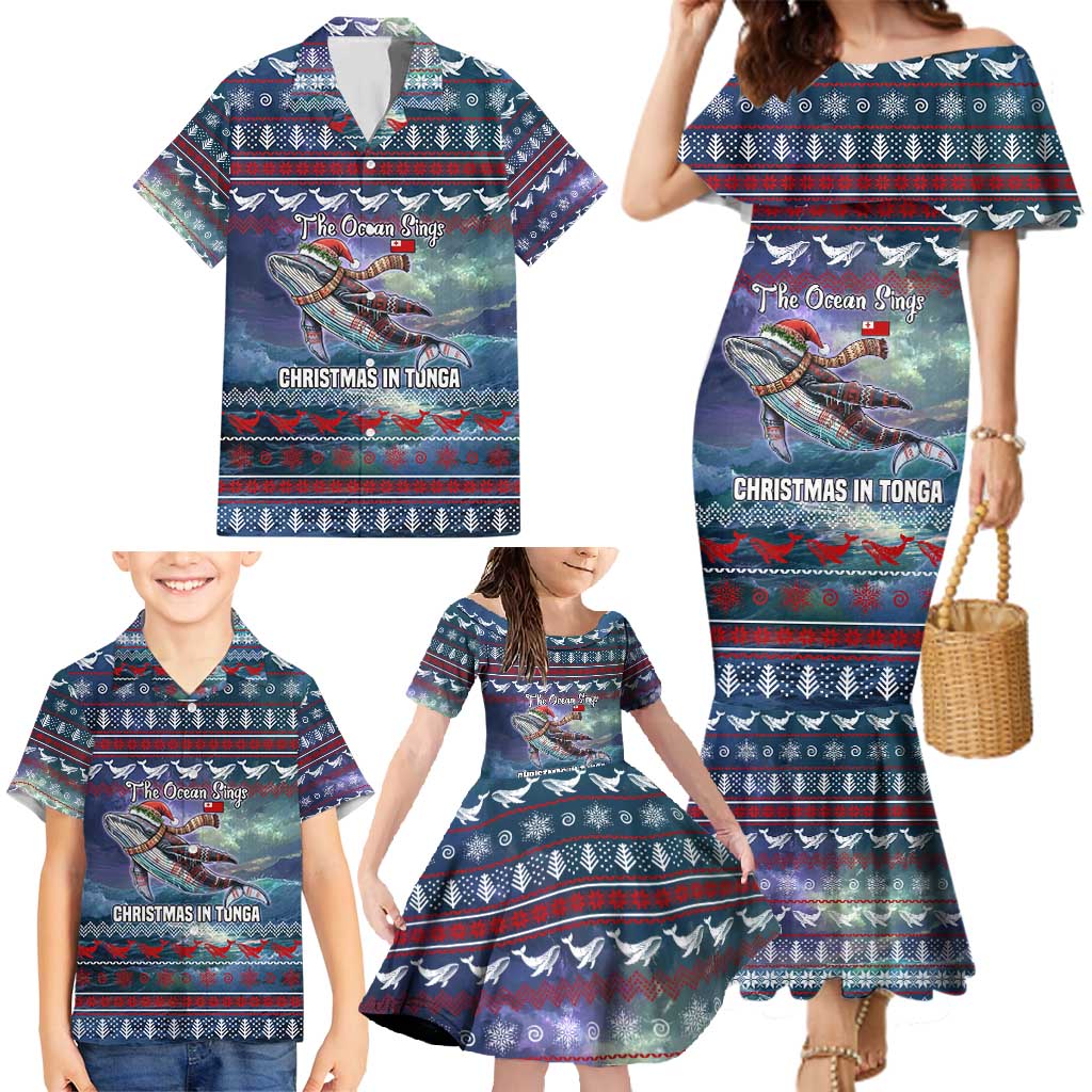 Tonga Christmas Family Matching Mermaid Dress and Hawaiian Shirt with Singing Whale Ocean Scene National Coat of Arms TS04 - Polynesian Pride