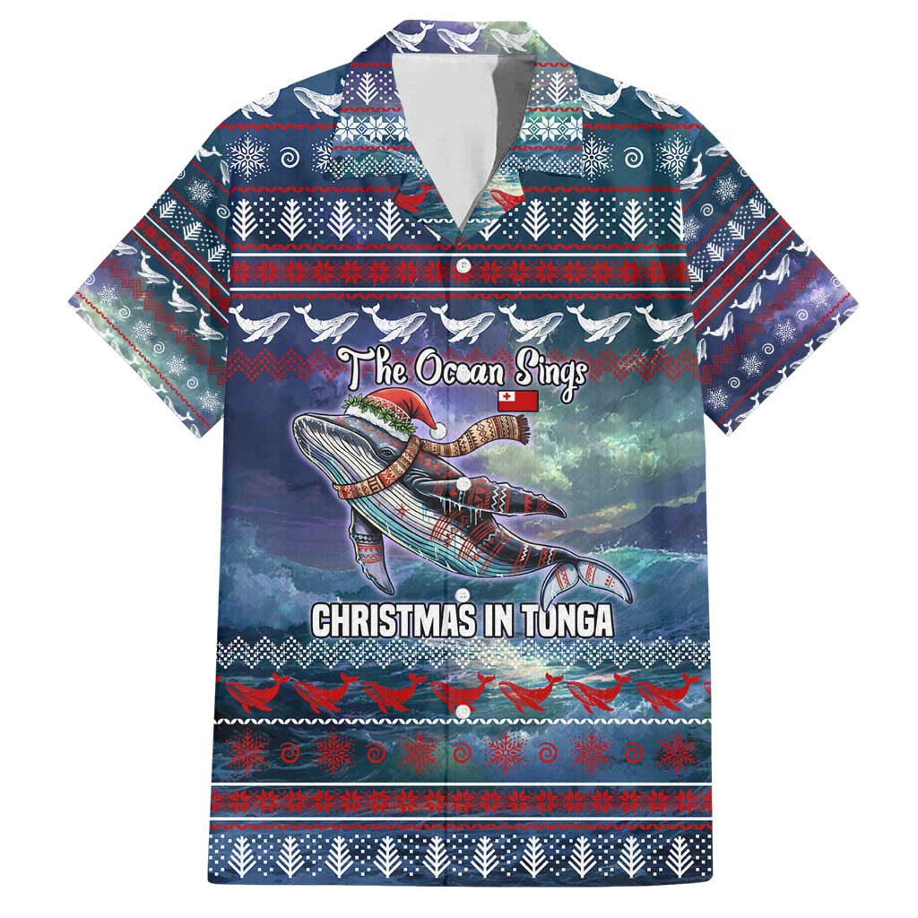 Tonga Christmas Family Matching Off Shoulder Maxi Dress and Hawaiian Shirt with Singing Whale Ocean Scene National Coat of Arms TS04 Dad's Shirt - Short Sleeve Multicolor - Polynesian Pride