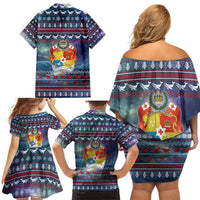 Tonga Christmas Family Matching Off Shoulder Short Dress and Hawaiian Shirt with Singing Whale Ocean Scene National Coat of Arms TS04 - Polynesian Pride