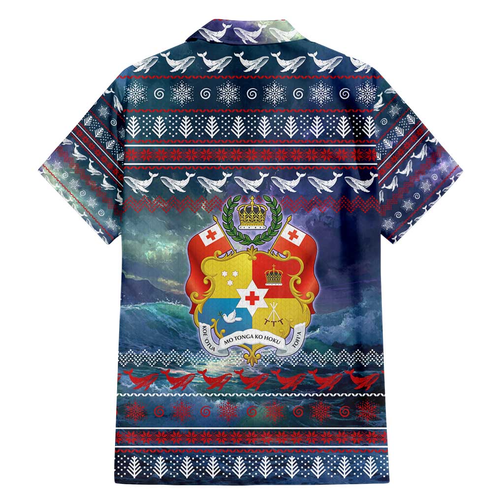 Tonga Christmas Family Matching Off Shoulder Short Dress and Hawaiian Shirt with Singing Whale Ocean Scene National Coat of Arms TS04 - Polynesian Pride