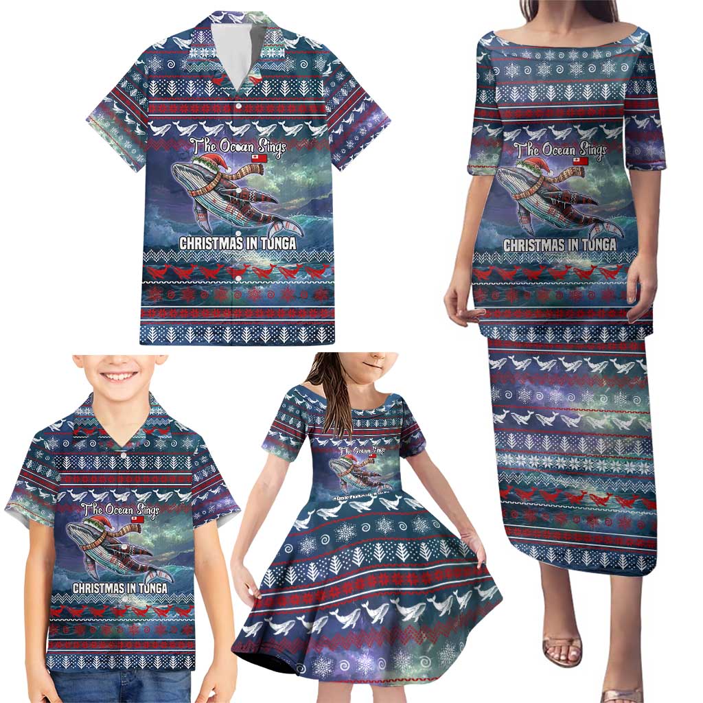 Tonga Christmas Family Matching Puletasi and Hawaiian Shirt with Singing Whale Ocean Scene National Coat of Arms TS04 - Polynesian Pride