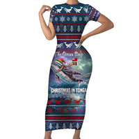 Tonga Christmas Family Matching Short Sleeve Bodycon Dress and Hawaiian Shirt with Singing Whale Ocean Scene National Coat of Arms TS04 Mom's Dress Multicolor - Polynesian Pride