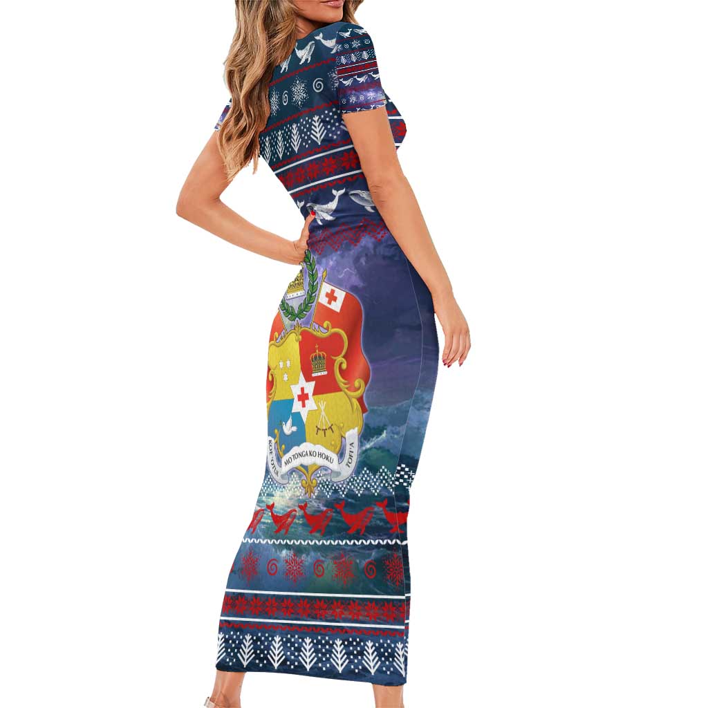 Tonga Christmas Family Matching Short Sleeve Bodycon Dress and Hawaiian Shirt with Singing Whale Ocean Scene National Coat of Arms TS04 - Polynesian Pride