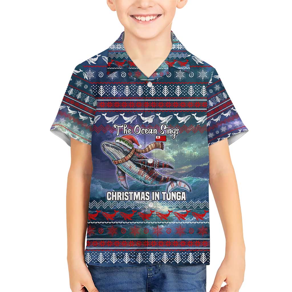 Tonga Christmas Family Matching Short Sleeve Bodycon Dress and Hawaiian Shirt with Singing Whale Ocean Scene National Coat of Arms TS04 Son's Shirt Multicolor - Polynesian Pride