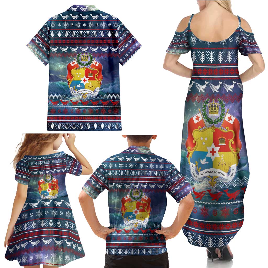 Tonga Christmas Family Matching Summer Maxi Dress and Hawaiian Shirt with Singing Whale Ocean Scene National Coat of Arms TS04 - Polynesian Pride