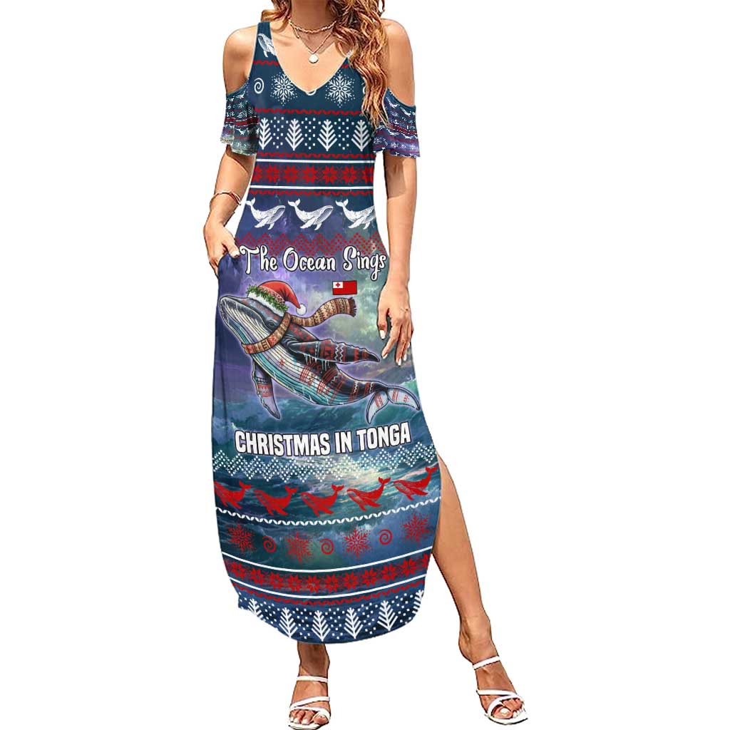 Tonga Christmas Family Matching Summer Maxi Dress and Hawaiian Shirt with Singing Whale Ocean Scene National Coat of Arms TS04 Mom's Dress Multicolor - Polynesian Pride