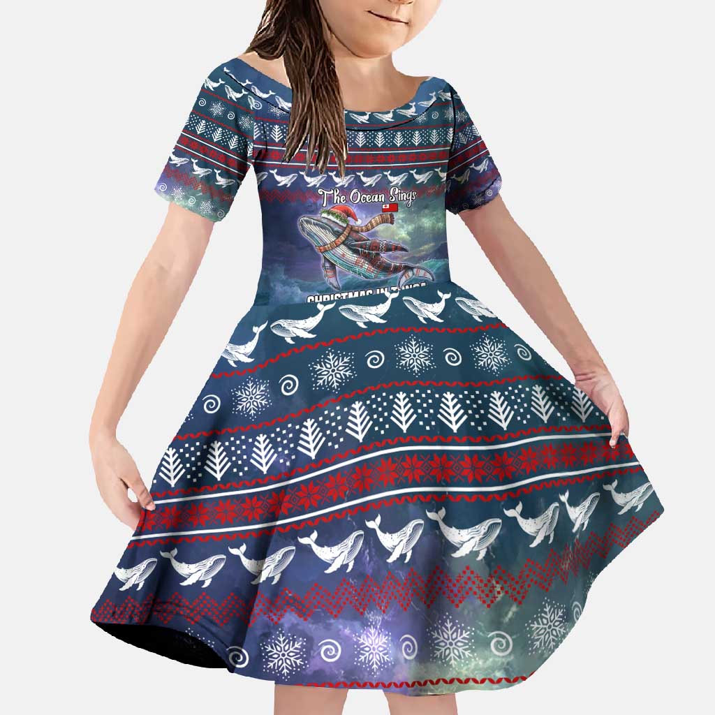 Tonga Christmas Family Matching Tank Maxi Dress and Hawaiian Shirt with Singing Whale Ocean Scene National Coat of Arms TS04 Daughter's Dress Multicolor - Polynesian Pride