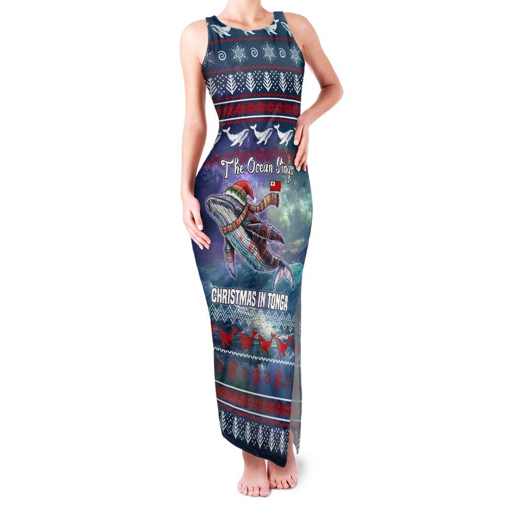 Tonga Christmas Family Matching Tank Maxi Dress and Hawaiian Shirt with Singing Whale Ocean Scene National Coat of Arms TS04 Mom's Dress Multicolor - Polynesian Pride