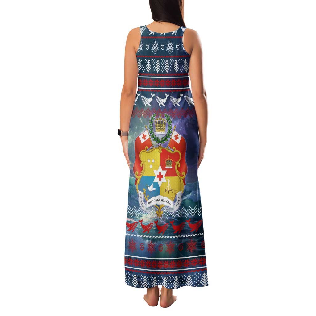 Tonga Christmas Family Matching Tank Maxi Dress and Hawaiian Shirt with Singing Whale Ocean Scene National Coat of Arms TS04 - Polynesian Pride