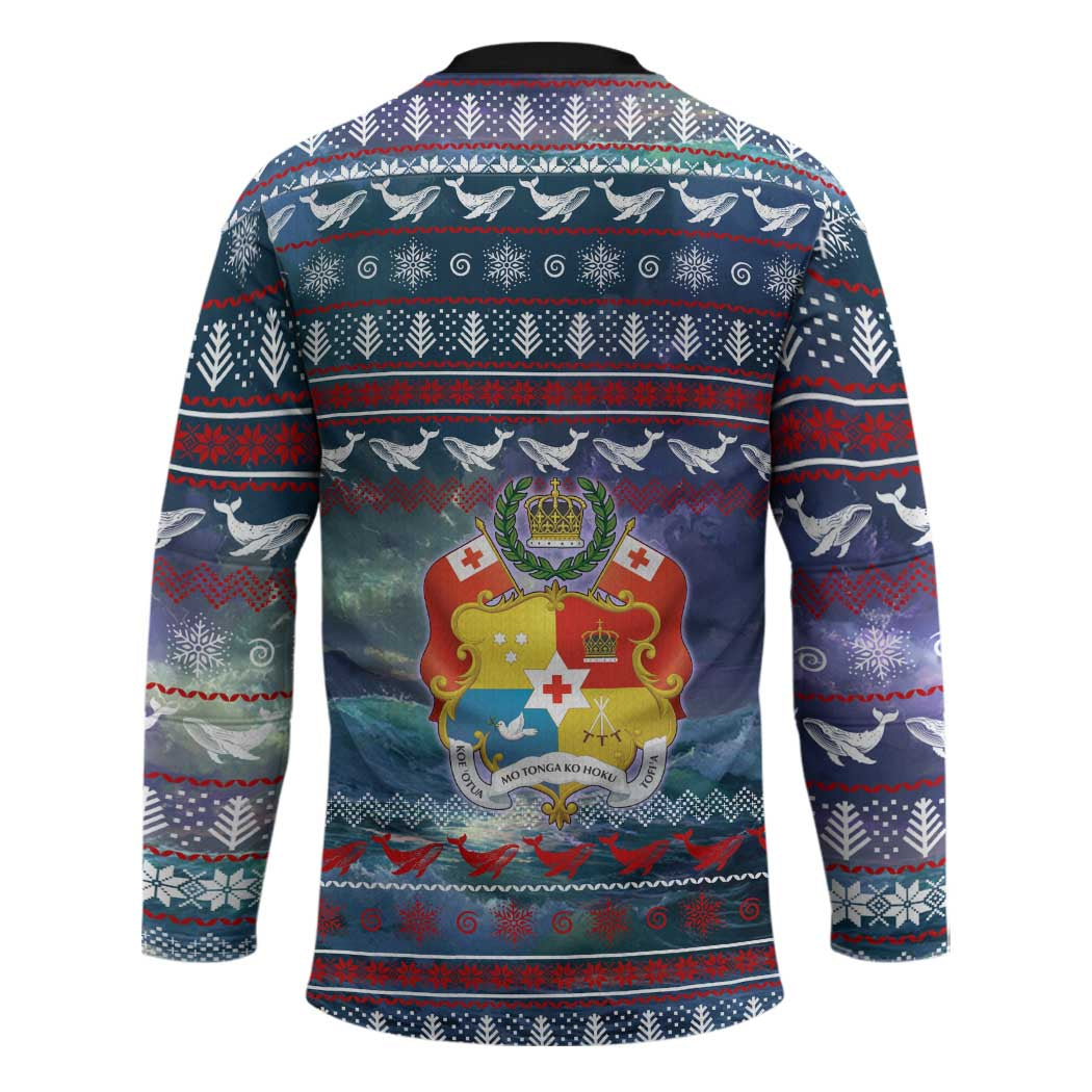 Tonga Christmas Hockey Jersey with Singing Whale Ocean Scene National Coat of Arms - Polynesian Pride