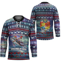 Tonga Christmas Hockey Jersey with Singing Whale Ocean Scene National Coat of Arms - Polynesian Pride