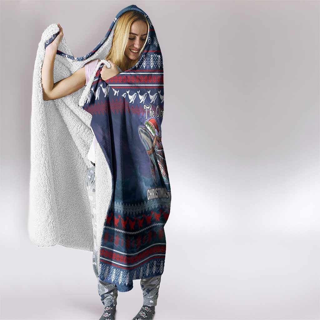 Tonga Christmas Hooded Blanket with Singing Whale Ocean Scene National Coat of Arms - Polynesian Pride