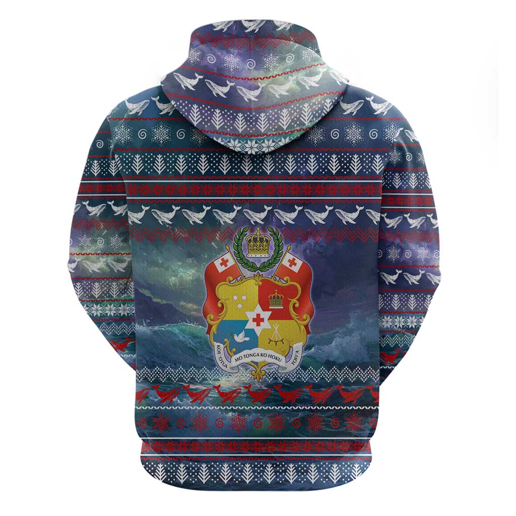Tonga Christmas Hoodie with Singing Whale Ocean Scene National Coat of Arms - Polynesian Pride