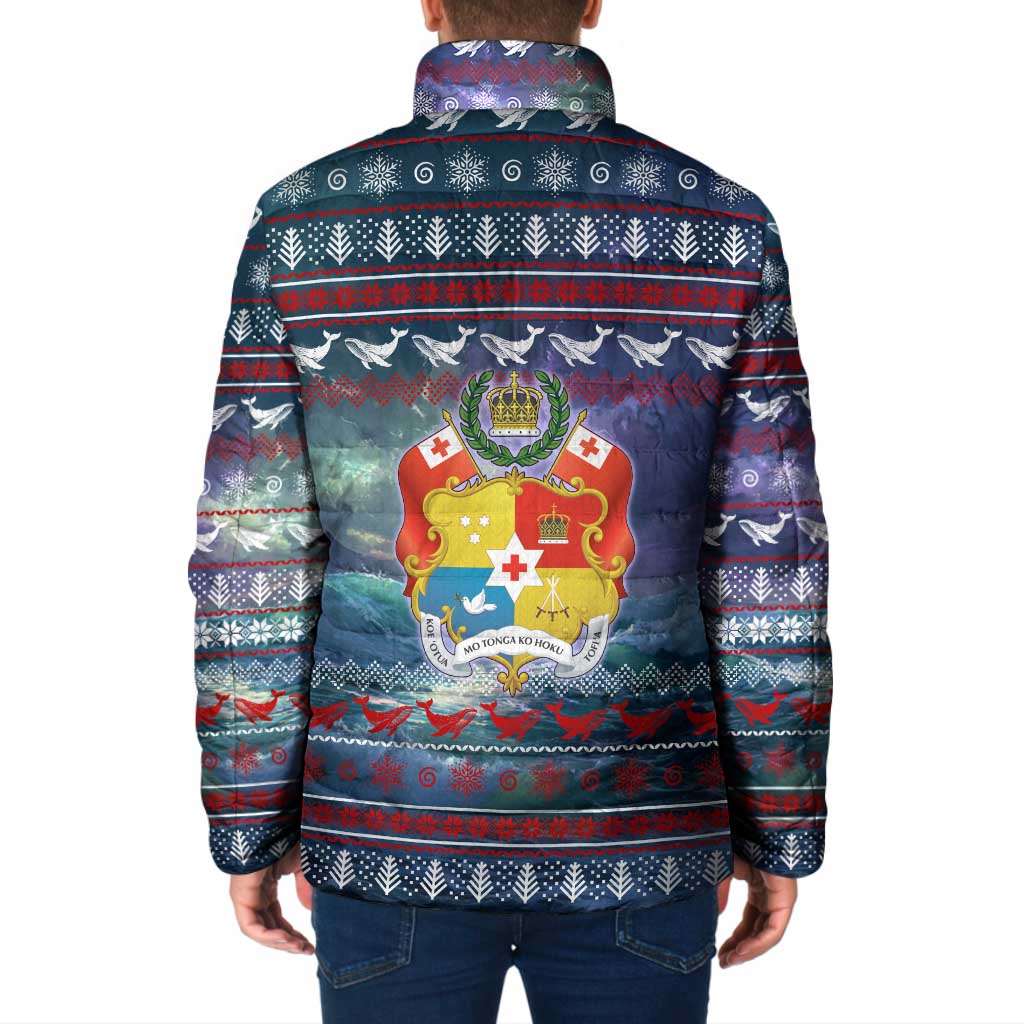 Tonga Christmas Padded Jacket with Singing Whale Ocean Scene National Coat of Arms TS04 - Polynesian Pride