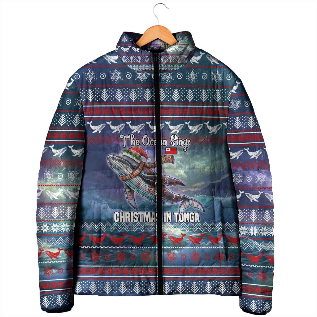 Tonga Christmas Padded Jacket with Singing Whale Ocean Scene National Coat of Arms TS04 - Polynesian Pride