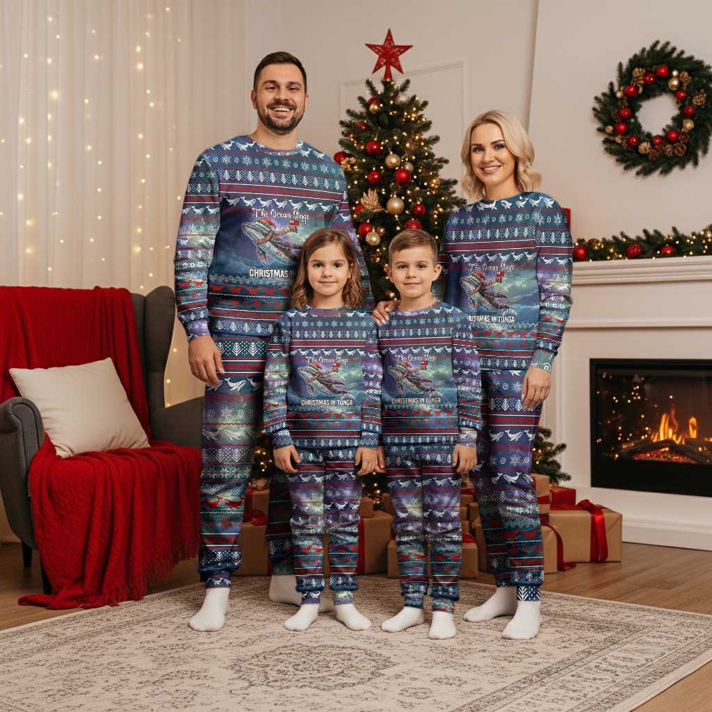 Tonga Christmas Pajama Set with Singing Whale Ocean Scene National Coat of Arms - Polynesian Pride