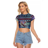 Tonga Christmas Raglan Cropped T Shirt with Singing Whale Ocean Scene National Coat of Arms - Polynesian Pride