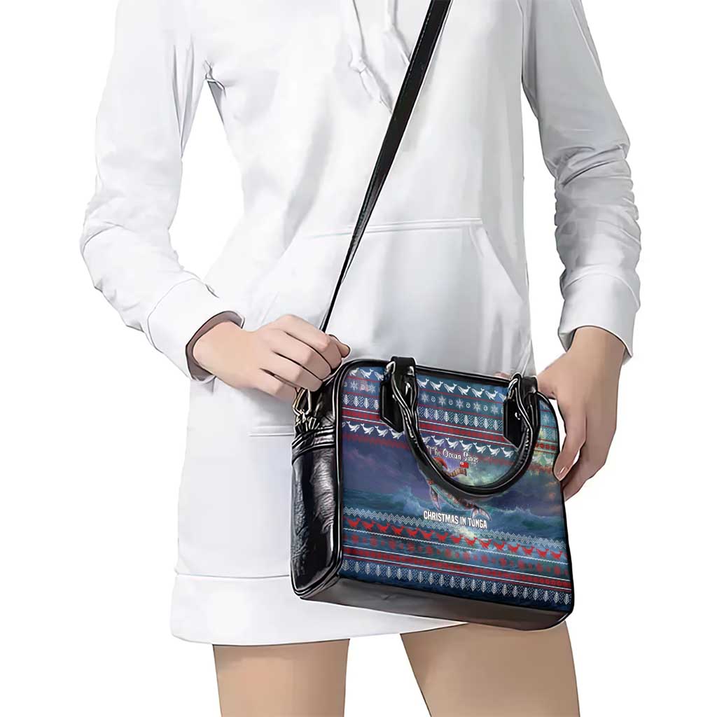 Tonga Christmas Shoulder Handbag with Singing Whale Ocean Scene National Coat of Arms - Polynesian Pride