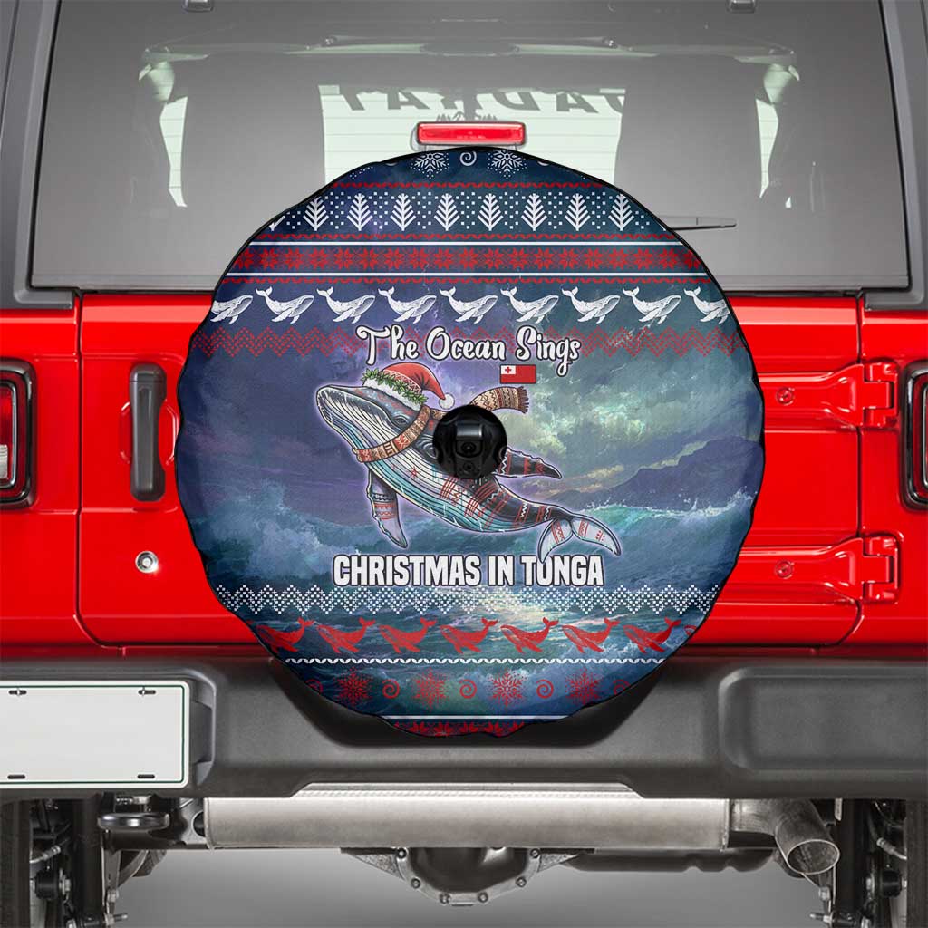 Tonga Christmas Spare Tire Cover with Singing Whale Ocean Scene National Coat of Arms - Polynesian Pride
