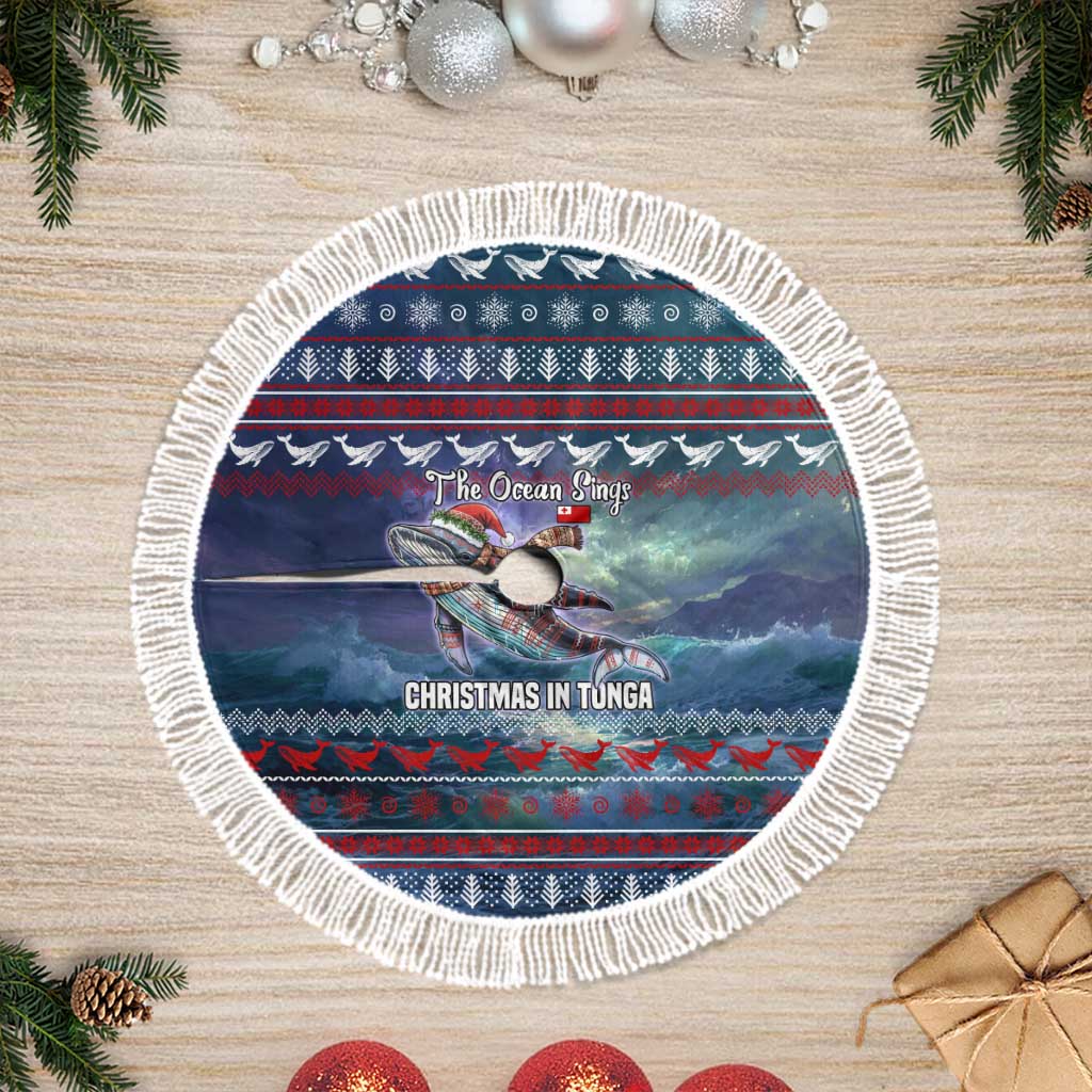 Tonga Christmas Tree Skirt with Singing Whale Ocean Scene National Coat of Arms - Polynesian Pride