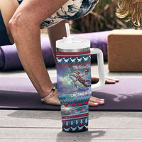 Tonga Christmas Tumbler With Handle with Singing Whale Ocean Scene National Coat of Arms - Polynesian Pride