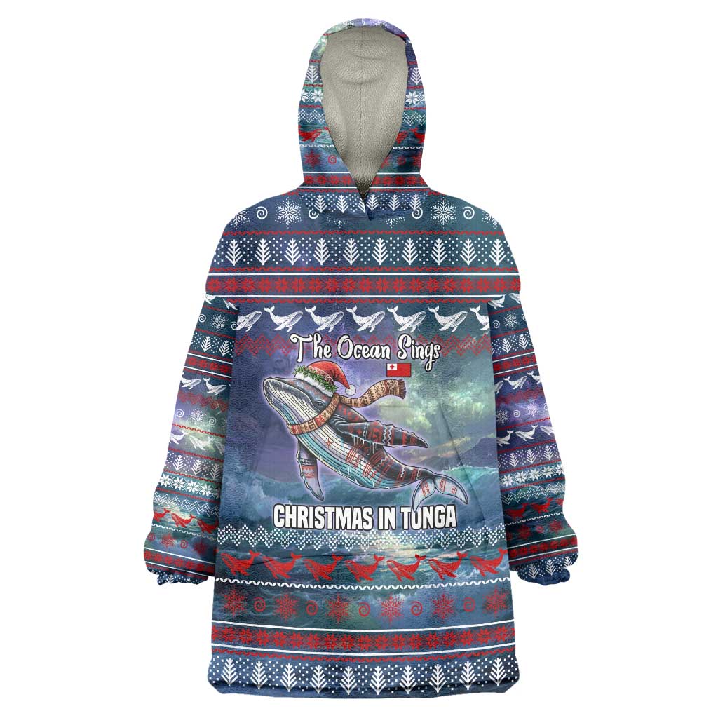 Tonga Christmas Wearable Blanket Hoodie with Singing Whale Ocean Scene National Coat of Arms TS04 One Size Multicolor - Polynesian Pride