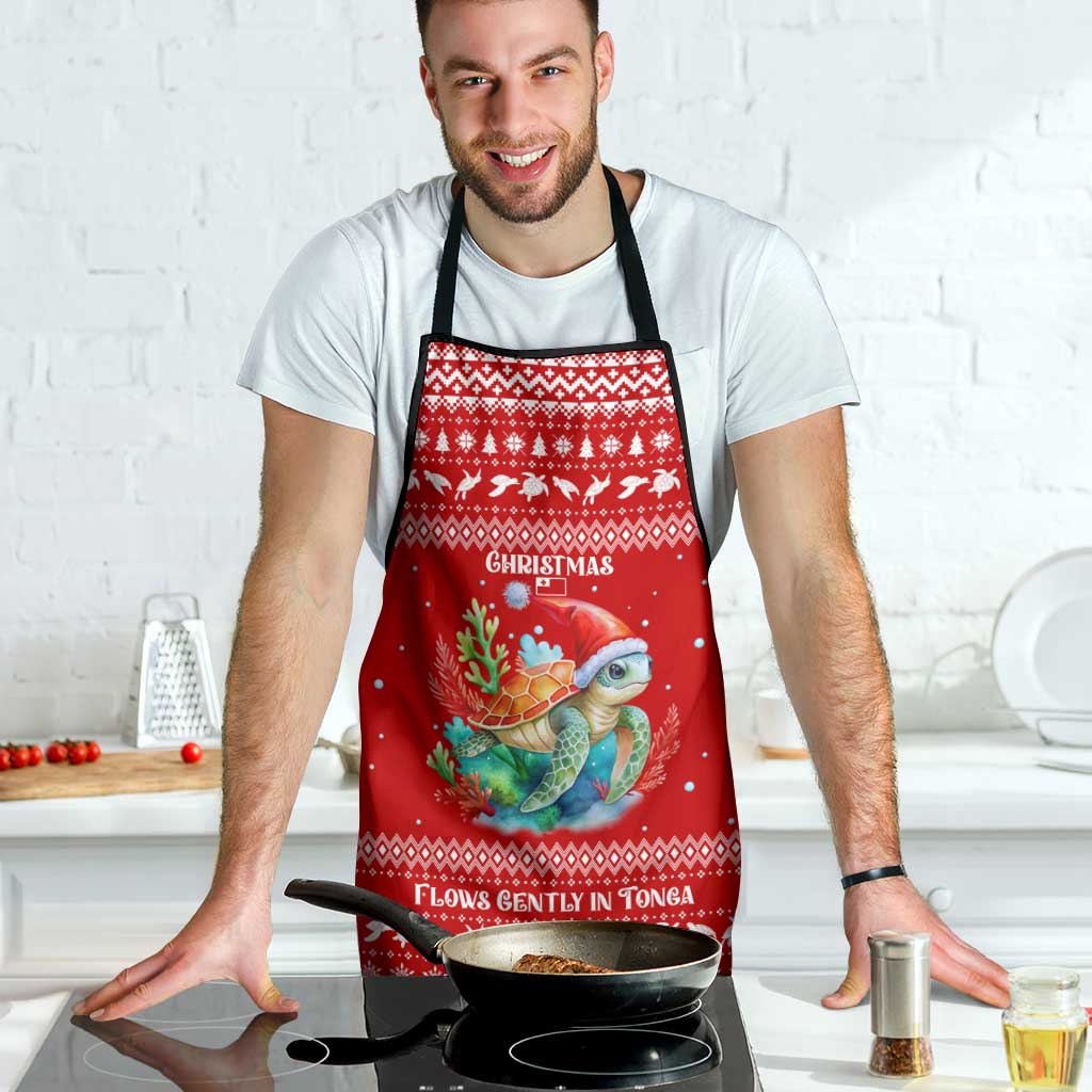 Tonga Christmas Apron with Sea Turtle Coral Reef Design Snowflake Pattern and National Emblem - Polynesian Pride