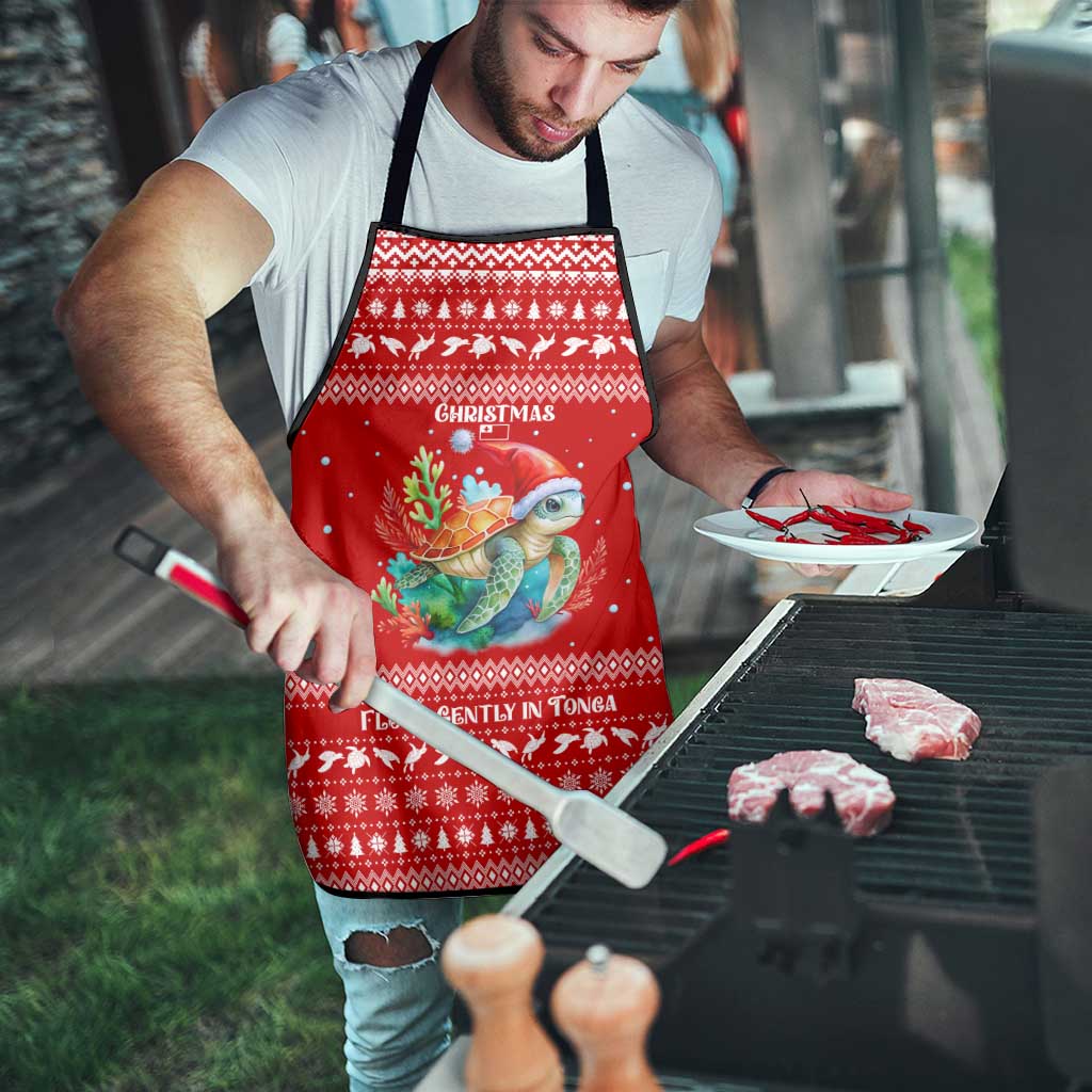 Tonga Christmas Apron with Sea Turtle Coral Reef Design Snowflake Pattern and National Emblem - Polynesian Pride