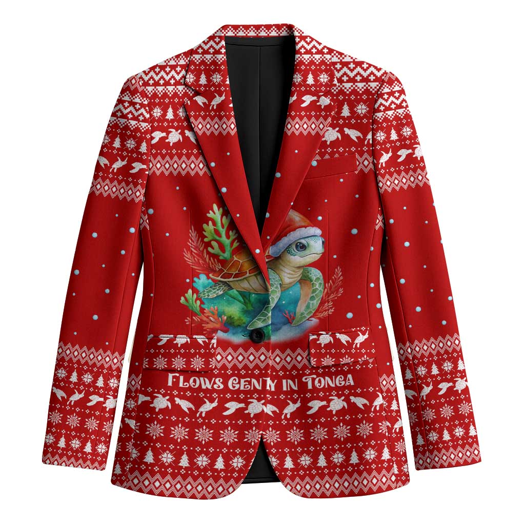 Tonga Christmas Blazer with Sea Turtle Coral Reef Design Snowflake Pattern and National Emblem - Polynesian Pride