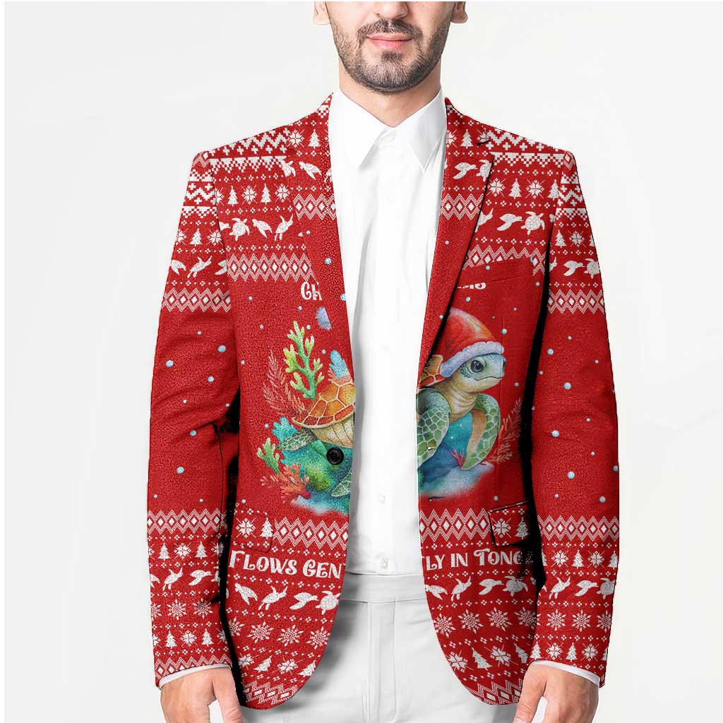 Tonga Christmas Blazer with Sea Turtle Coral Reef Design Snowflake Pattern and National Emblem - Polynesian Pride
