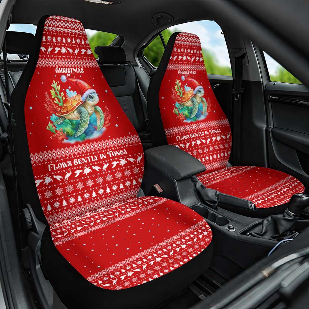 Tonga Christmas Car Seat Cover with Sea Turtle Coral Reef Design Snowflake Pattern and National Emblem TS04 One Size Red White - Polynesian Pride