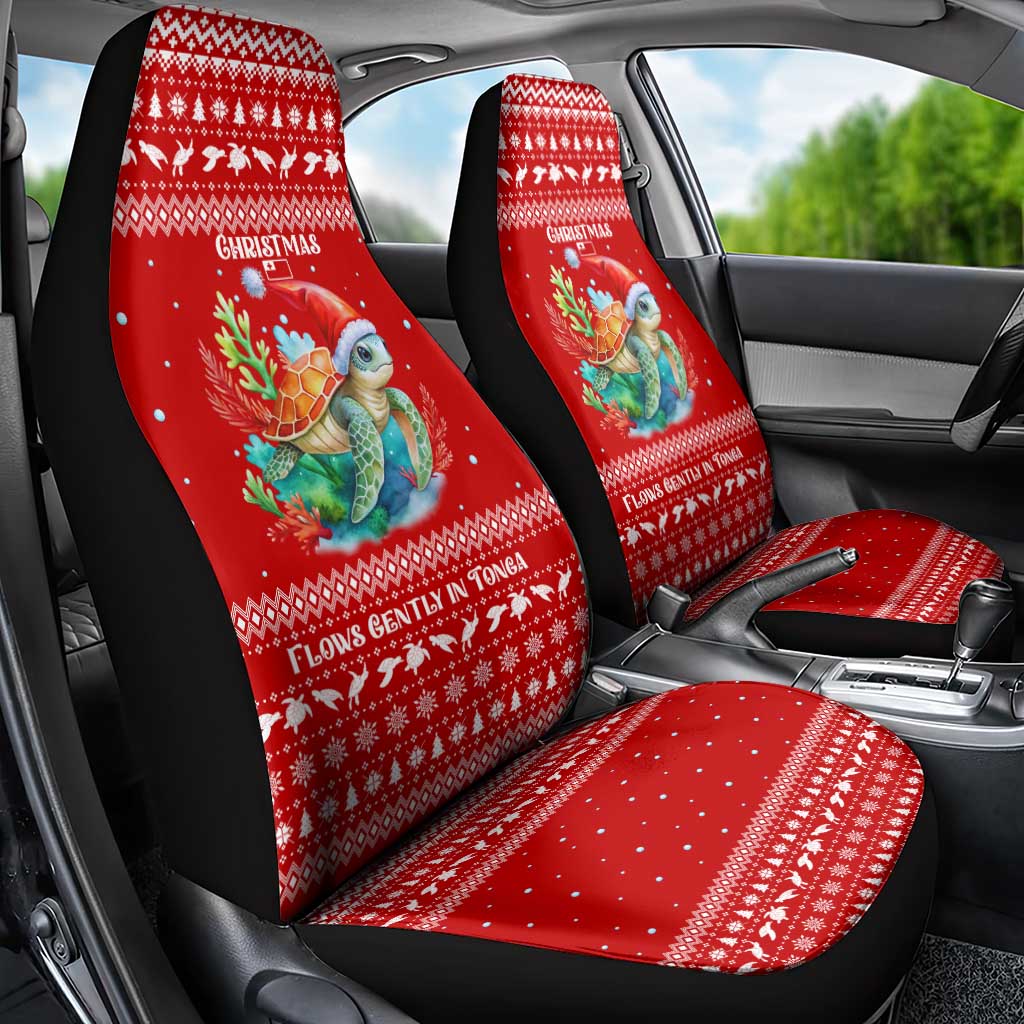 Tonga Christmas Car Seat Cover with Sea Turtle Coral Reef Design Snowflake Pattern and National Emblem TS04 - Polynesian Pride