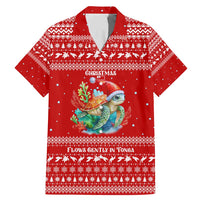 Tonga Christmas Family Matching Mermaid Dress and Hawaiian Shirt with Sea Turtle Coral Reef Design Snowflake Pattern and National Emblem TS04 Dad's Shirt - Short Sleeve Red White - Polynesian Pride